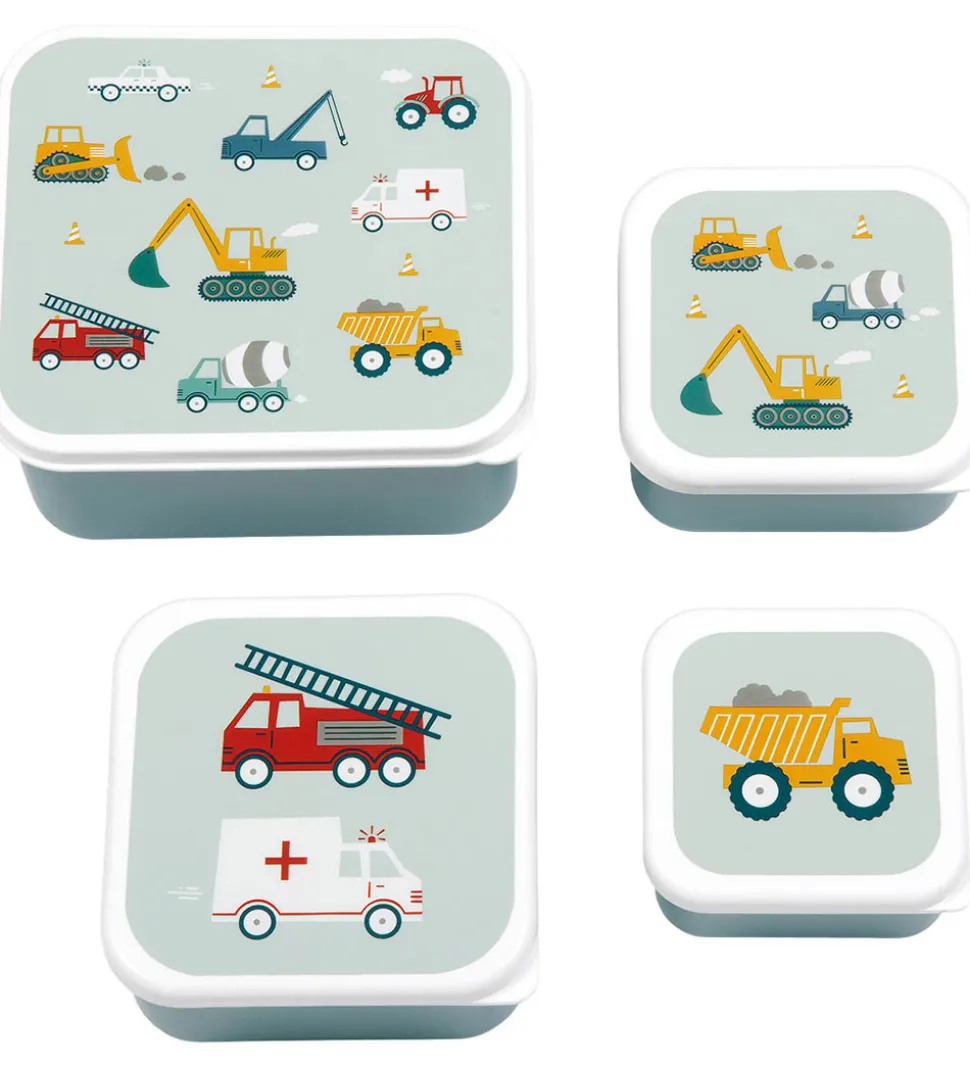 A Little Lovely Company Madkassesæt - 4 stk - Vehicles