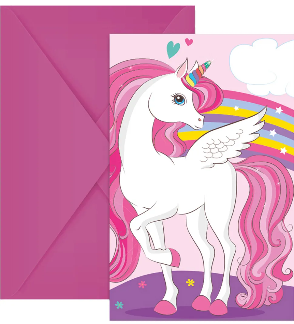 Decorata Party Invitationer - 6-pak - Unicorn Rainbow Colors