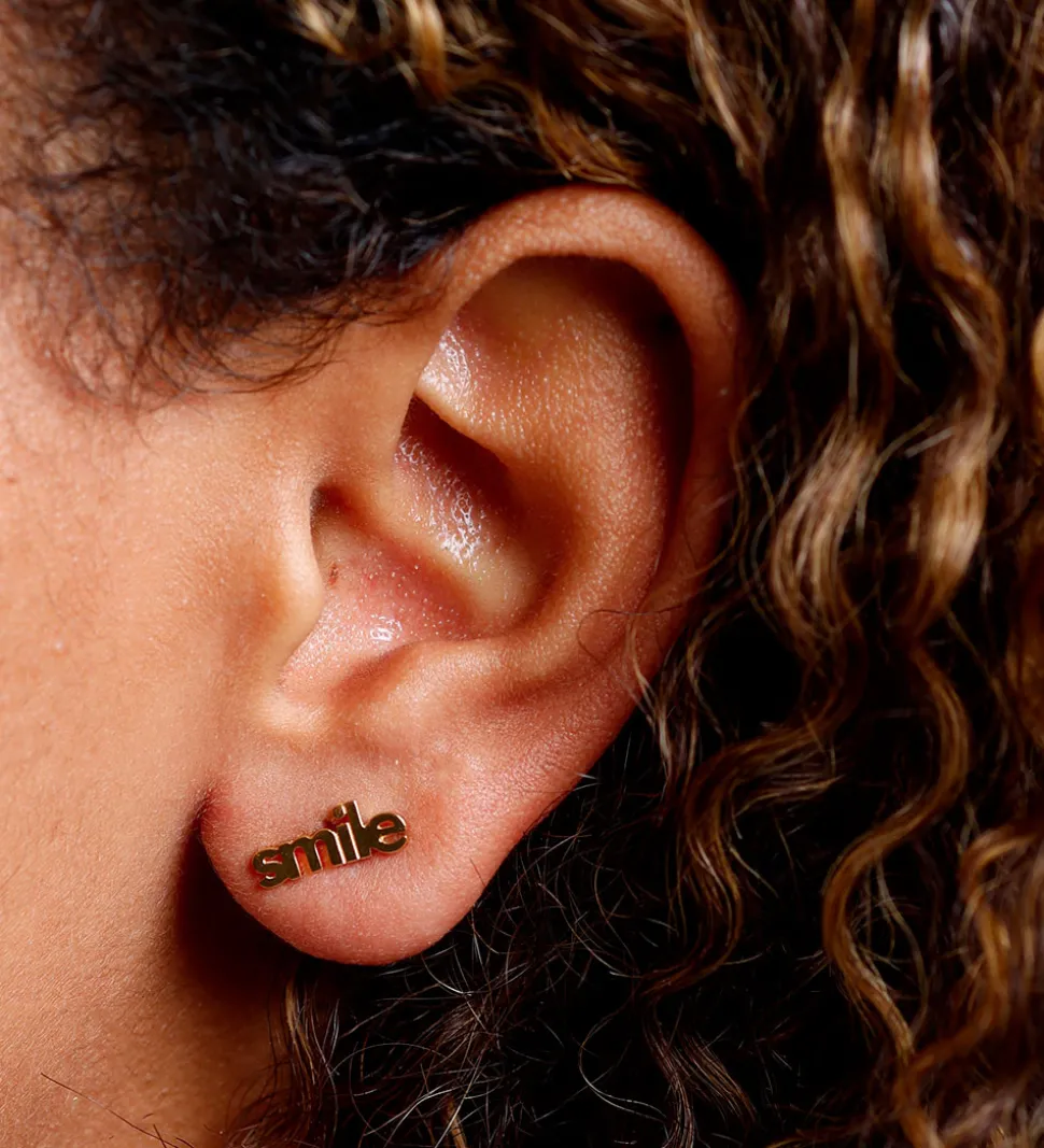 Design Letters Ørering - 1 stk. - SMILE - 18K Guldbelagt