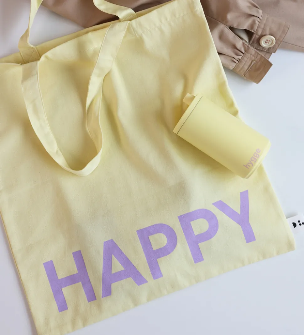 Design Letters Shopper - Happy - Gul m. Lilla