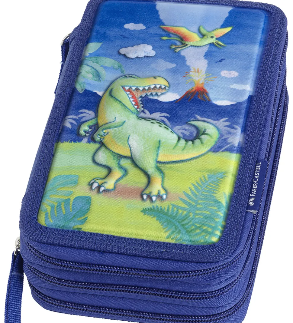 Faber-Castell Penalhus m. Indhold - Dinosaur - Blå