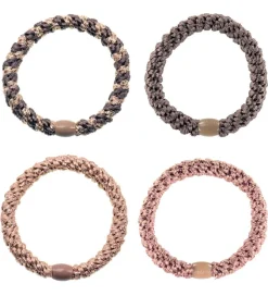 Kknekki Hårelastikker - 4-pak - Brun/Rosa Glimmer/Beige Glimmer