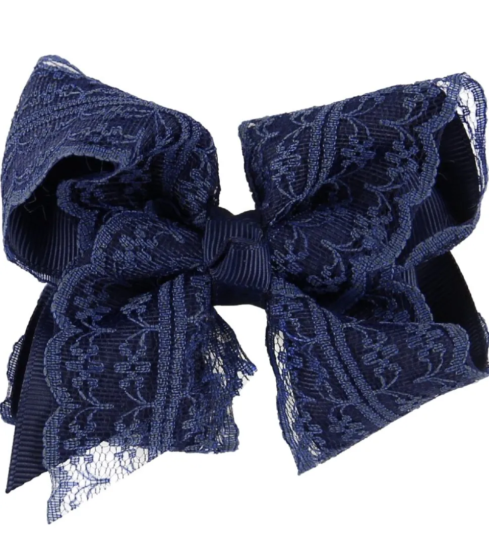 Little Wonders Hårsløjfe - 9 cm - Navy m. Blonder
