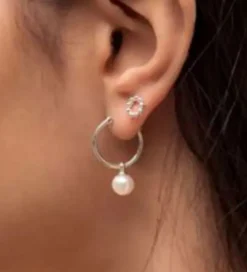 MillaVanilla Øreringe - Perle Hoops - Sølv