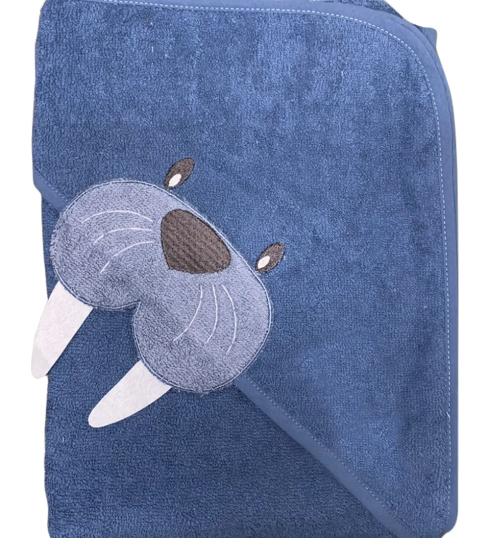 Nørgaard Madsens Babyhåndklæde - 100x100 cm - Middel Blue m. Hva