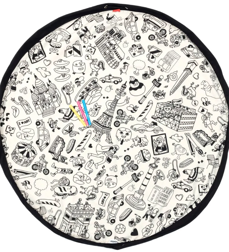 Play&Go x OMY Legetøjstæppe m. Stoftuscher - Ø140 cm - Paris