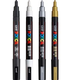 Posca Corner Markers - PC-3M - 4 stk - Guld/Sølv/Hvid/Sort