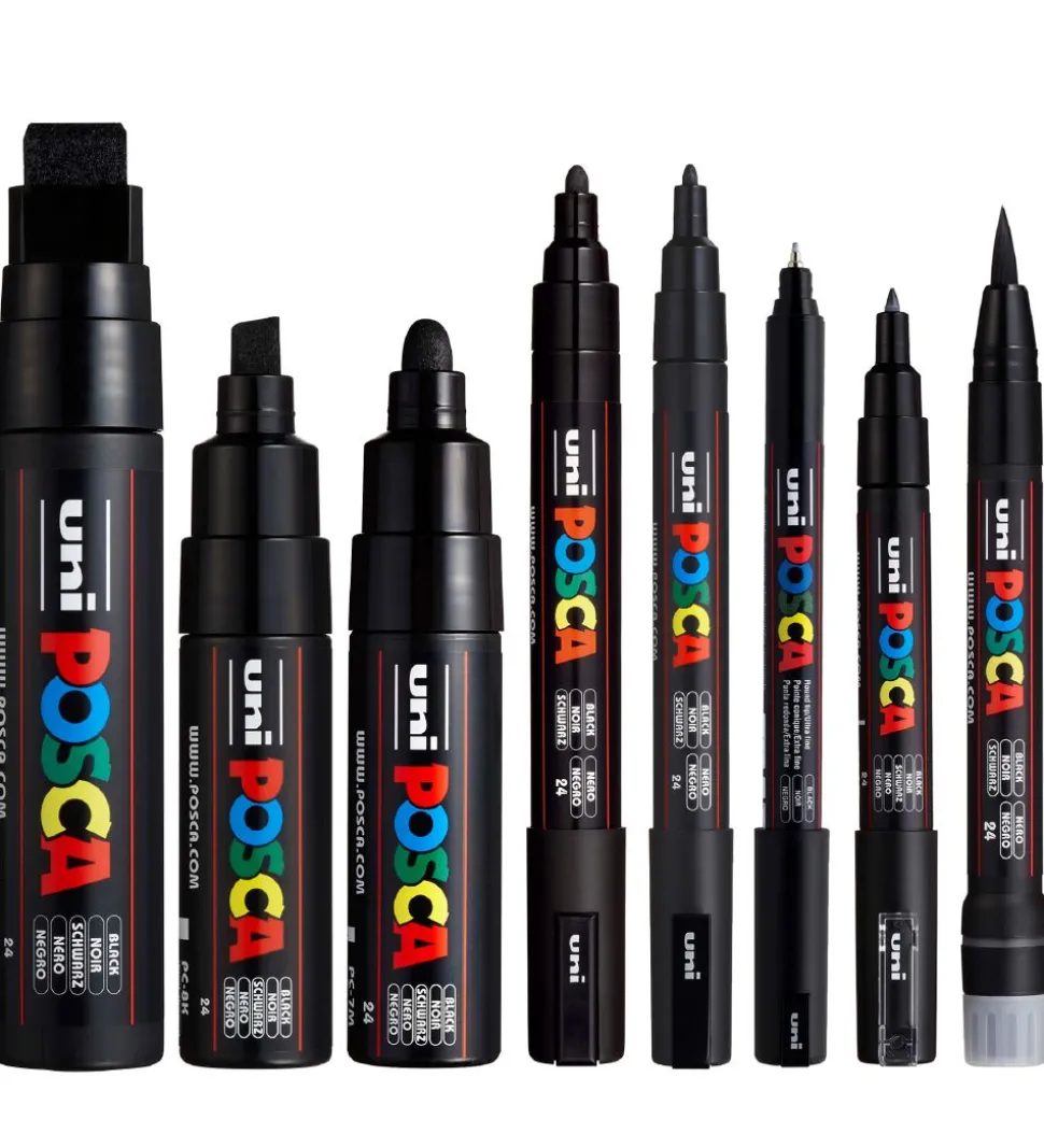 Posca Tuscher - 8 Spidsstørrelser - Sort