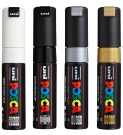 Posca Tuscher - PC-8K - 4 stk. - Sort/Hvid/Metallisk