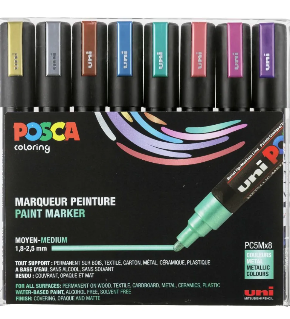 Posca Tuscher - PC-5M - 8 stk. - Metallisk Multifarvet