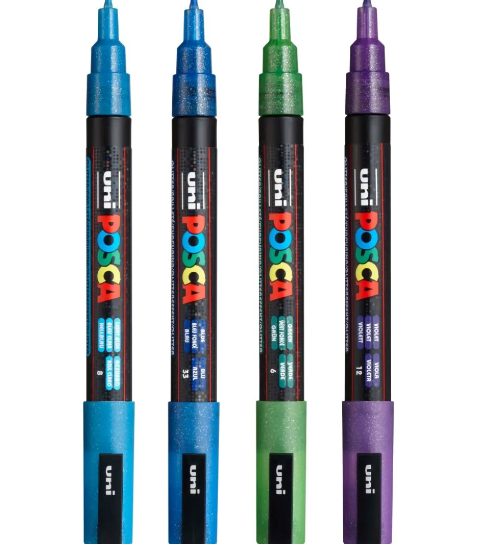 Posca Tuscher - PC-3ML - 4 stk. - Blå/Grøn/Violet m. Glimmer