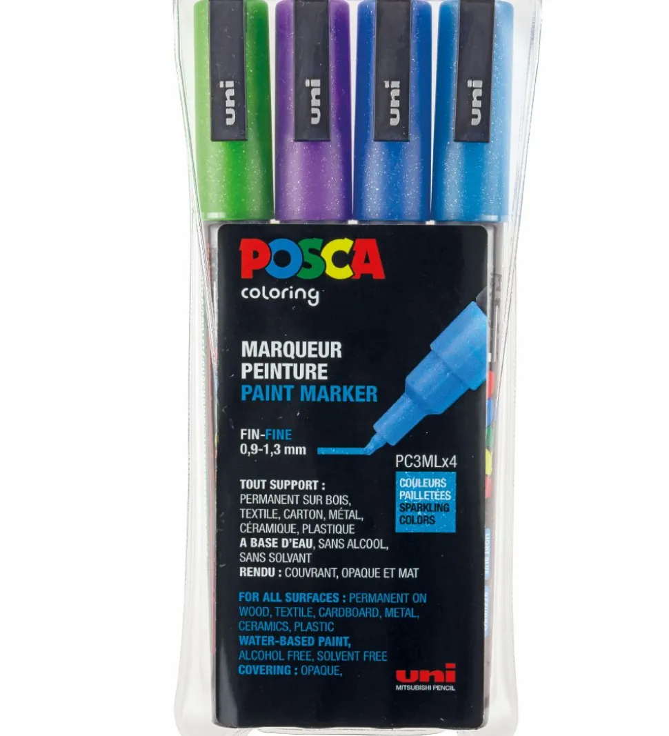 Posca Tuscher - PC-3ML - 4 stk. - Blå/Grøn/Violet m. Glimmer