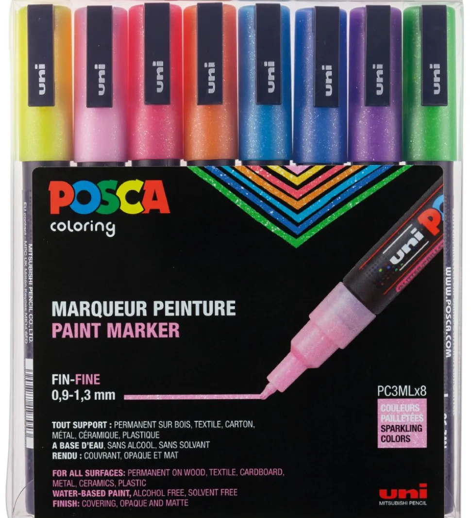 Posca Tuscher - PC-3ML - 8 stk. - Multifarvet m. Glimmer
