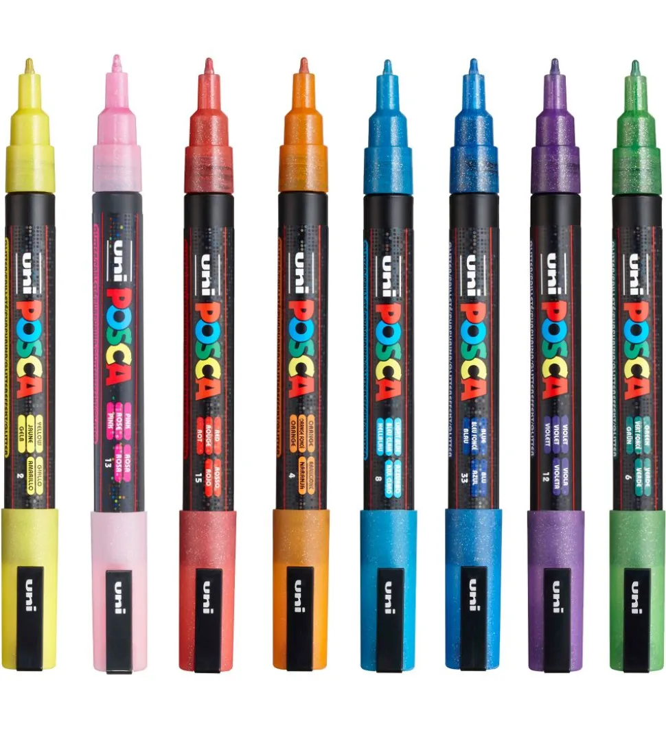 Posca Tuscher - PC-3ML - 8 stk. - Multifarvet m. Glimmer