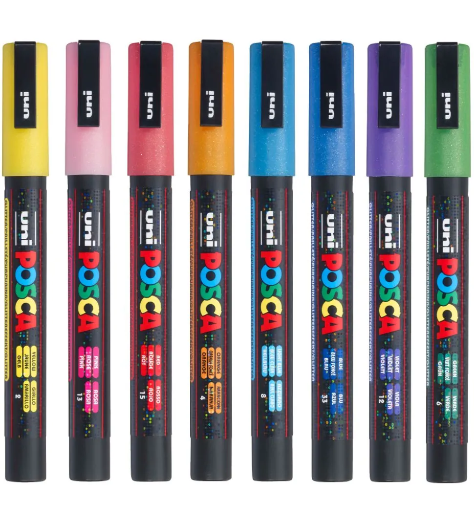 Posca Tuscher - PC-3ML - 8 stk. - Multifarvet m. Glimmer
