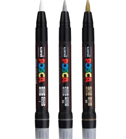 Posca Tuscher m. Penselspids - PCF-350 - 3 stk - Sølv/Guld/Hvid