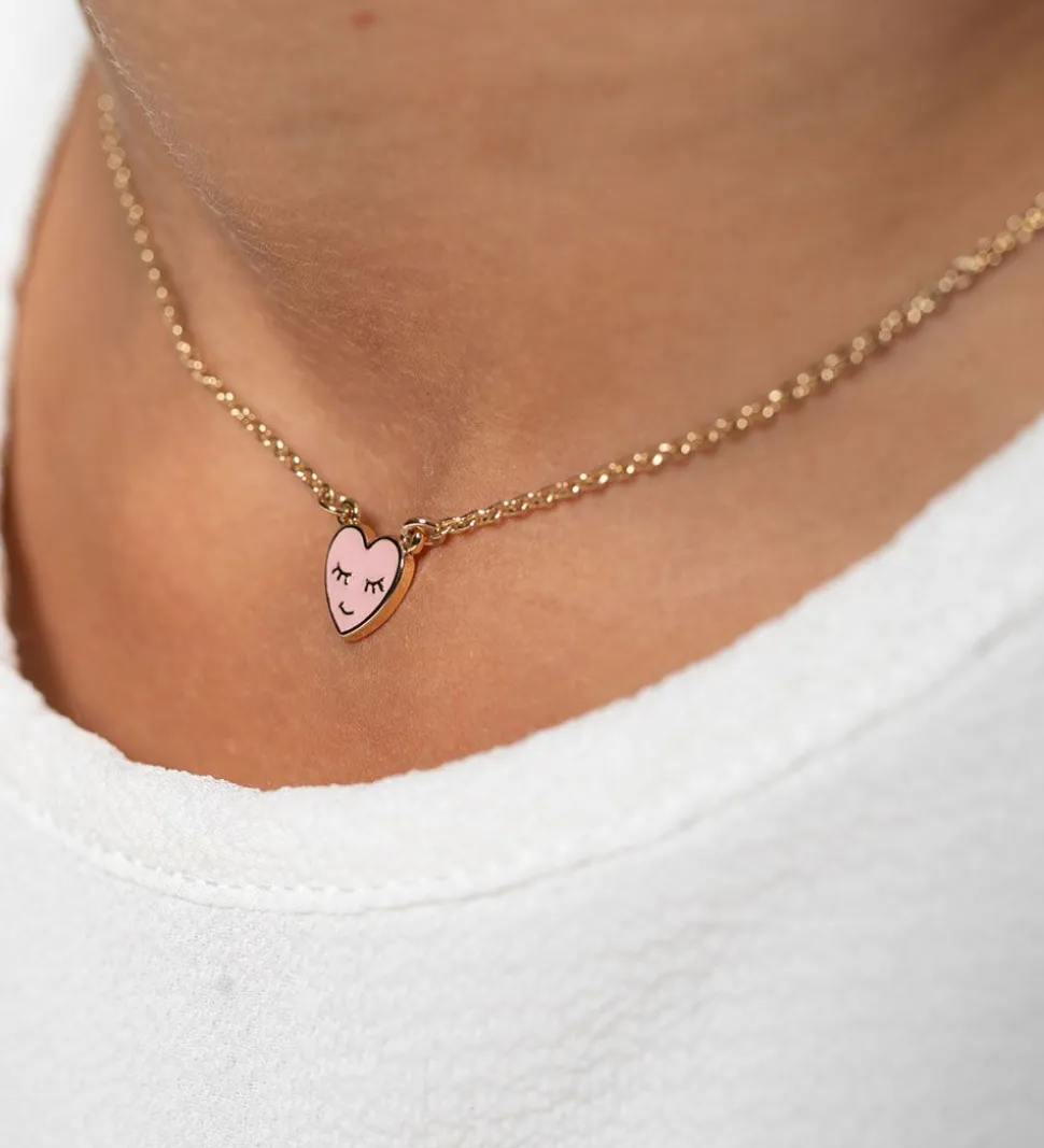 Rosajou Halskæde - Guld m. Hjerte - Rosa