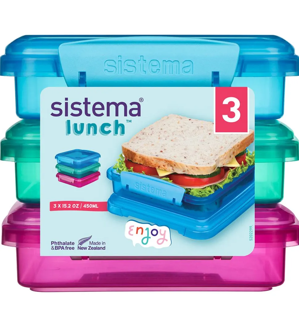 Sistema Madkasse - Sandwich Box - 450 ml - 3 Pak - Pink+Blå+Tur