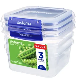 Sistema Madkasse - Square Klip it Plus - 3-pak - 1,15L - Blå