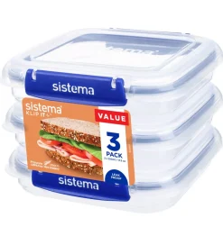 Sistema Madkasse - Square Klip it Plus - 3-pak - 520ml - Blå