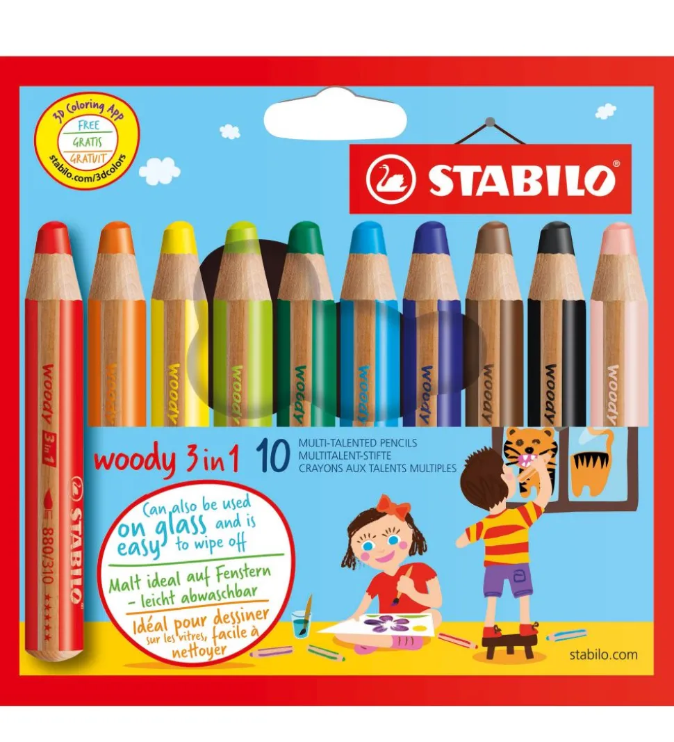 Stabilo Farveblyanter - Woody 3-i-1 - 10 stk. - Multifarvet