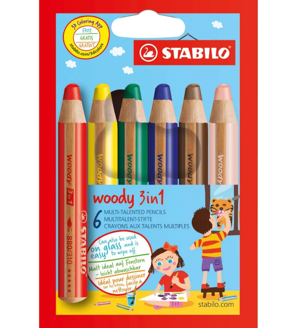 Stabilo Farveblyanter - Woody 3-i-1 - 6 stk. - Multifarvet