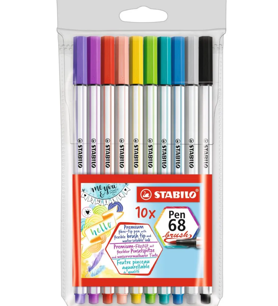 Stabilo Tuscher - Pen 68 Brush - 10 stk. - Multifarvet
