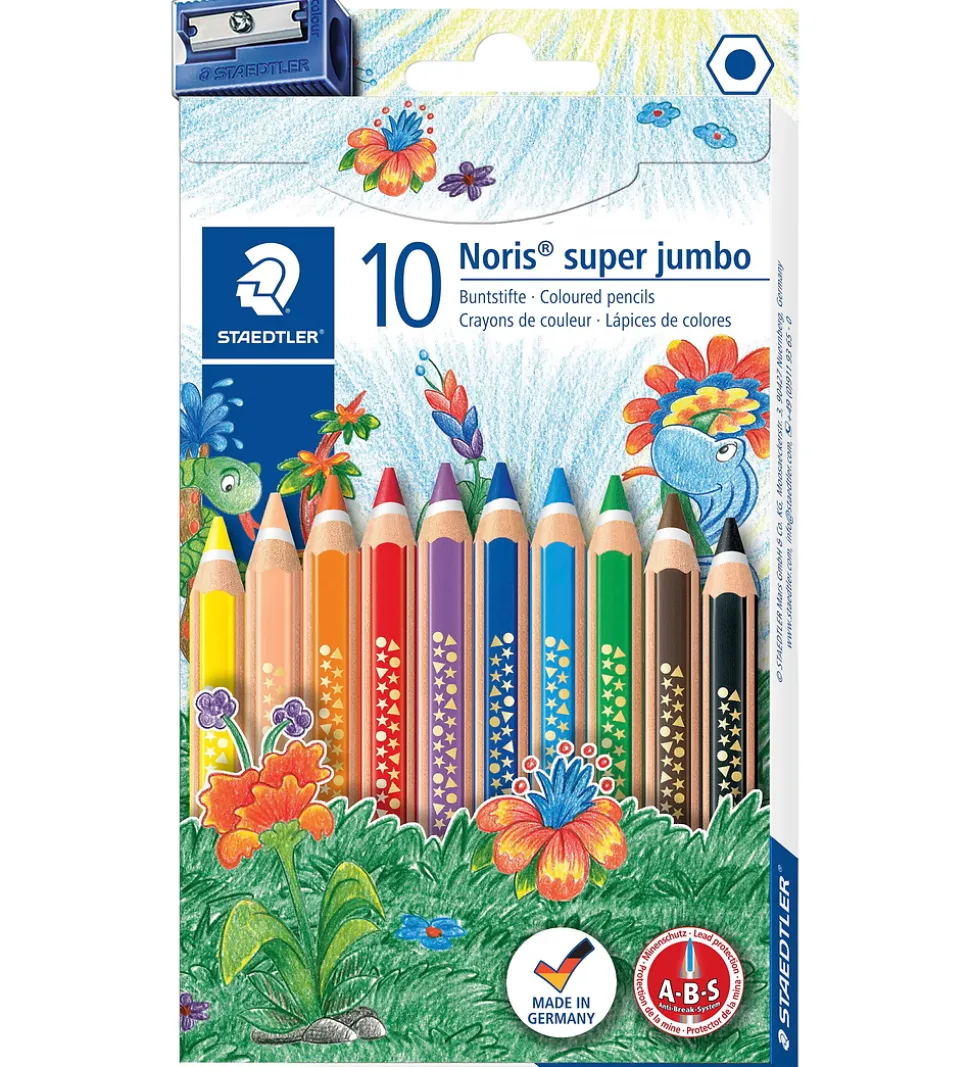 Staedtler Farveblyanter - Noris Super Jumbo - 10 stk m. Blyantsp