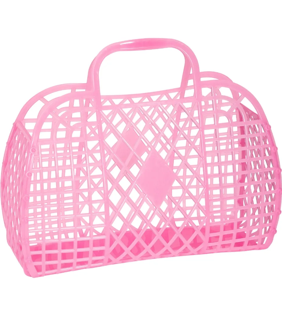 Sun Jellies Stor Foldekurv - Retro - 37x30x11 cm - Neon Pink