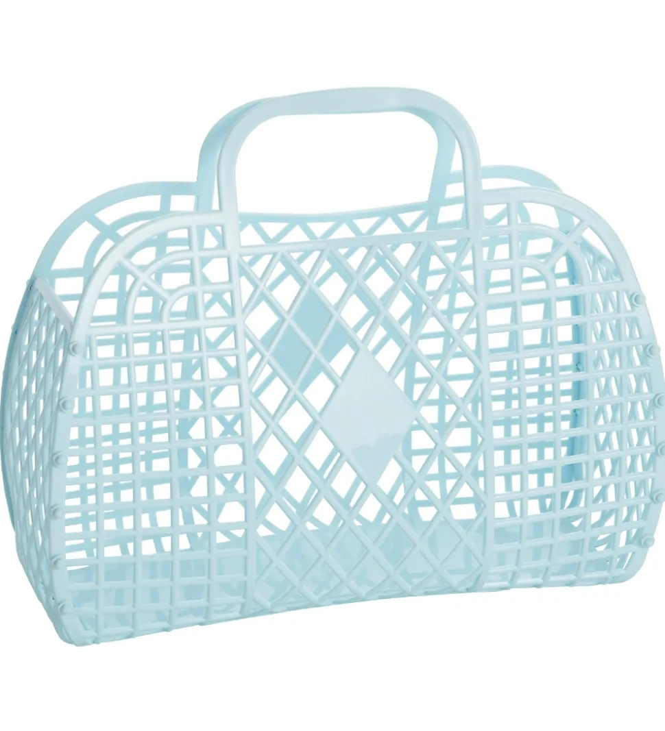 Sun Jellies Stor Foldekurv - Retro - 37x30x11 cm - Light Blue