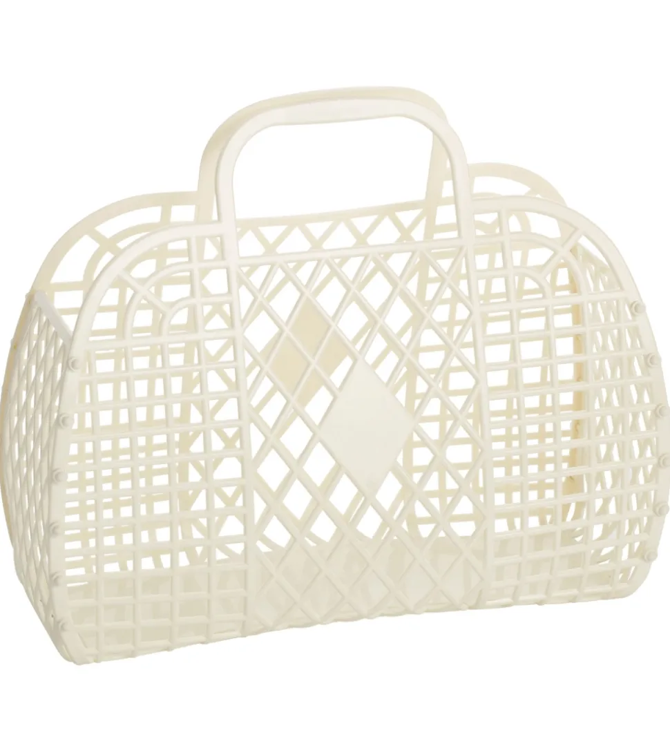 Sun Jellies Stor Foldekurv - Retro - 37x30x11 cm - Cream